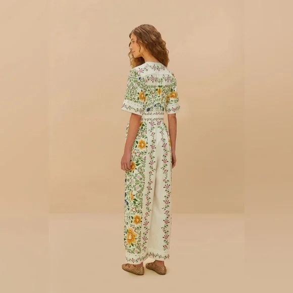 FARM Rio Off-White Folk Floral Lenzing™ Ecovero™ Euroflax™ Jumpsuit - Picture 4 of 5